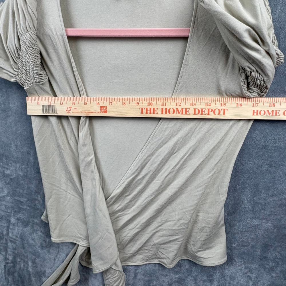 Theory Womens Beige Cotton Smocked Shoulder Tie Front Wrap Top Size Large - Picture 12 of 12